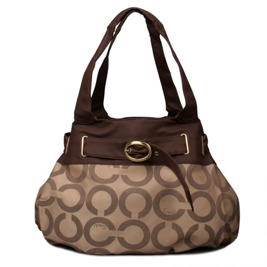 Coach Buckle In Signature Large Coffee Hobo ENC - Click Image to Close